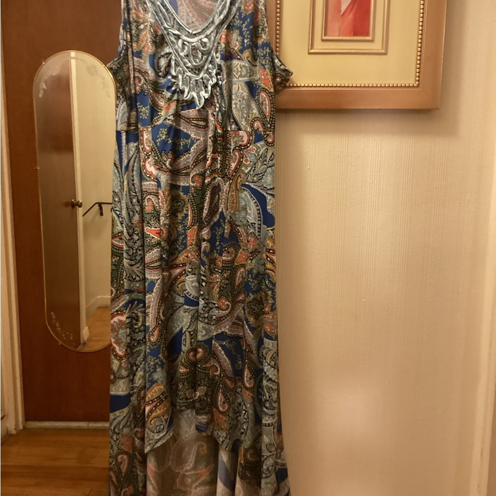 Live and Let Live Paisley Maxi Dress in Blue and Green. SZ 1X. $19.